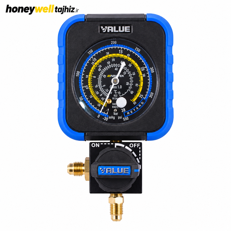 گیج منیفولد تکی شارژ گاز نیم دور آبی فشار پایین برند والیو VALUE مدل VRM1-B-0404